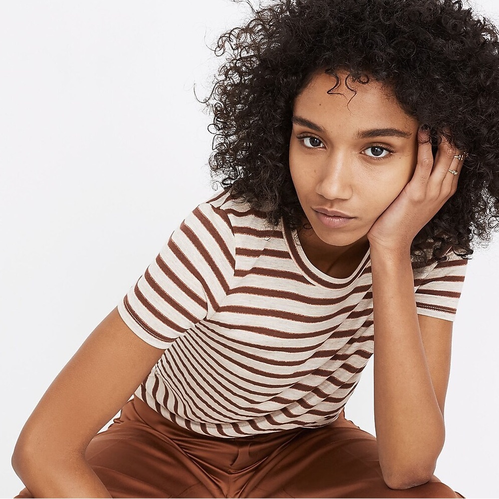 Madewell Metallic Stripe Crew Neck Tee Crop Top Glittery Viscose